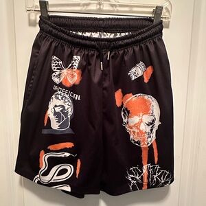 Black and Orange Graphic Women Shorts